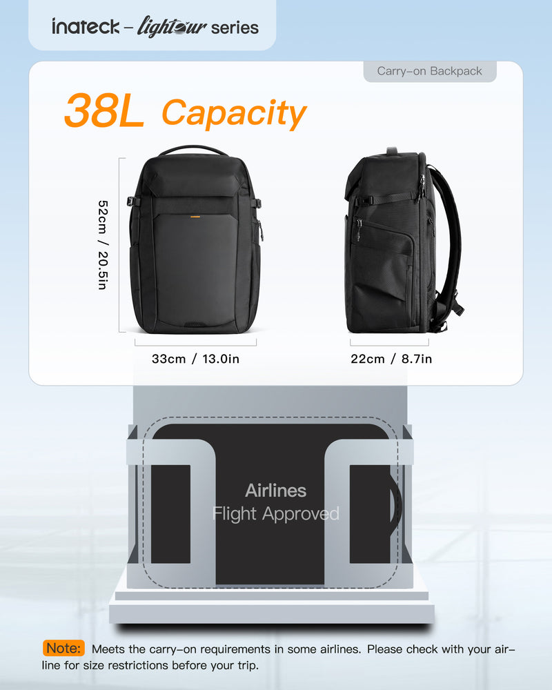 Inateck 38L Large Capacity Travel Laptop Backpack, BP03008 Black