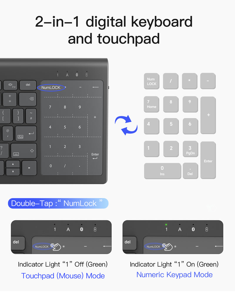 Tablet Keyboard, 2-in-1 Numeric Keypad & Touchpad, for iPad iOS/Samsung/Android/Windows, KB06103