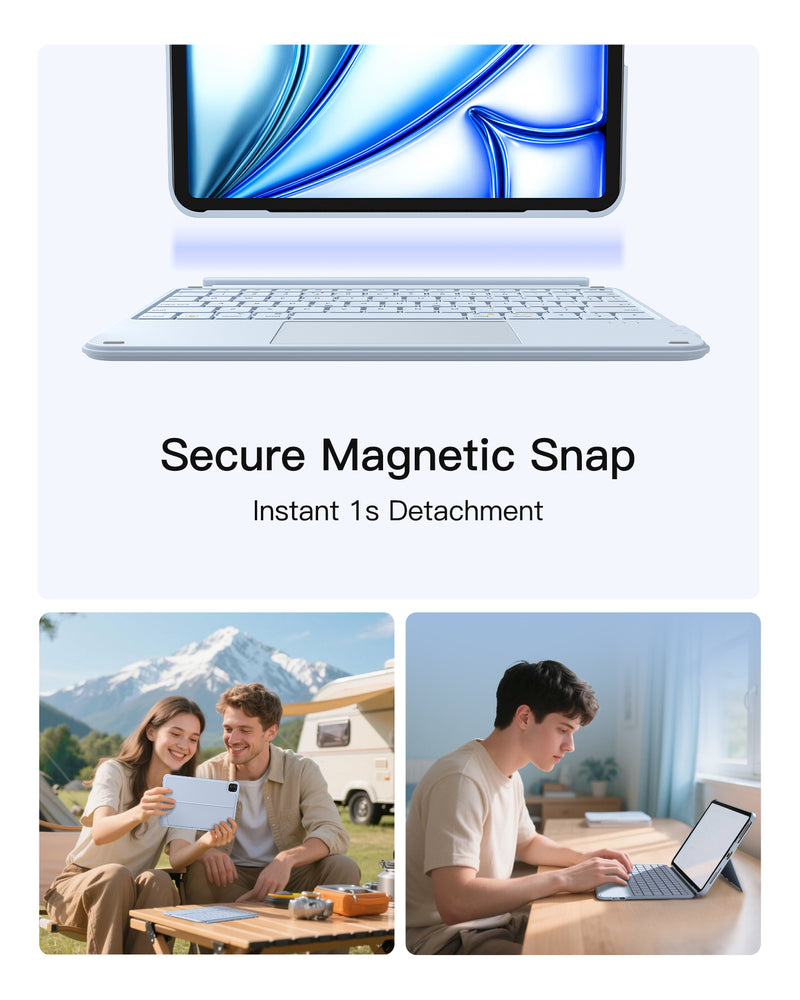 Detachable Keyboard for iPad Air 11" M3/M2 (2025/2024), iPad Air 6/5/4, iPad Pro 11" 4/3/2/1, iPad 11" (A16 2025), iPad 10, KB04122