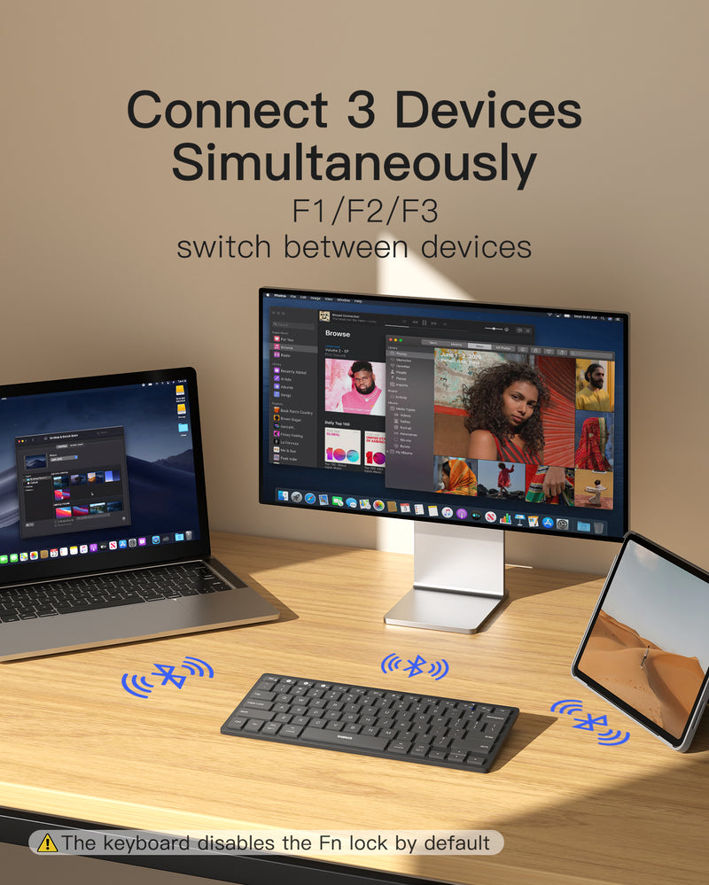 Ultra slim Wireless Keyboard, 3 Bluetooth, for iPad/Windows/Android/iOS, Ergonomic, KB01003