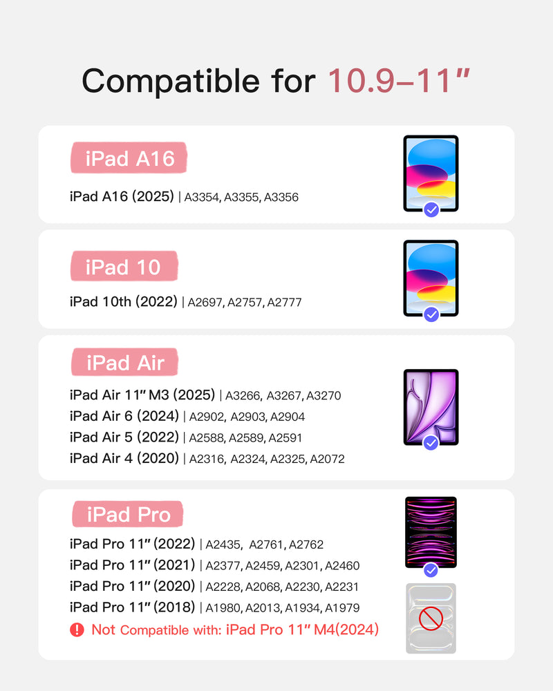 Detachable Keyboard for iPad Air 11" M3/M2 (2025/2024), iPad Air 6/5/4, iPad Pro 11" 4/3/2/1, iPad 11" (A16 2025), iPad 10, KB04122