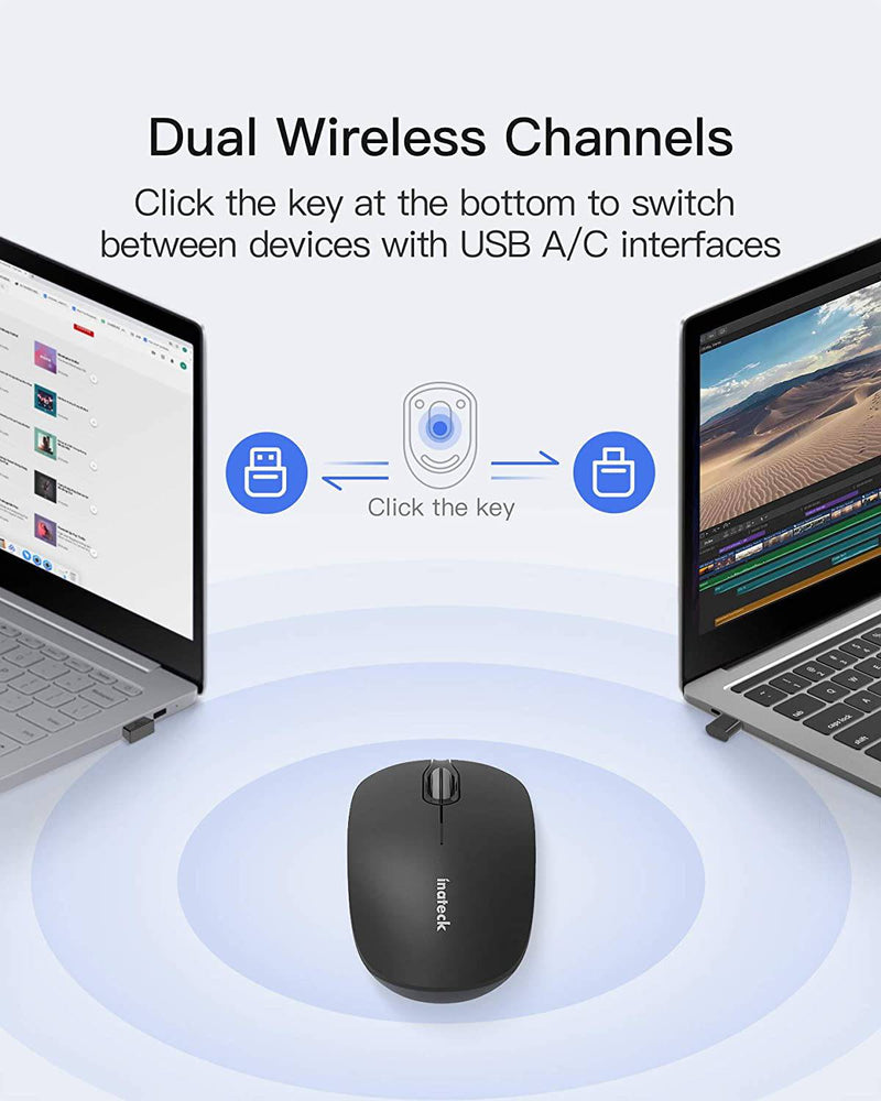 Inateck Wireless Mouse 2.4G Slim Mouse with 2 Nano Receiver USB A/USB C, Noiseless Mouse, Compatible with Notebook, PC, Laptop, MacBook, MS02001 Black