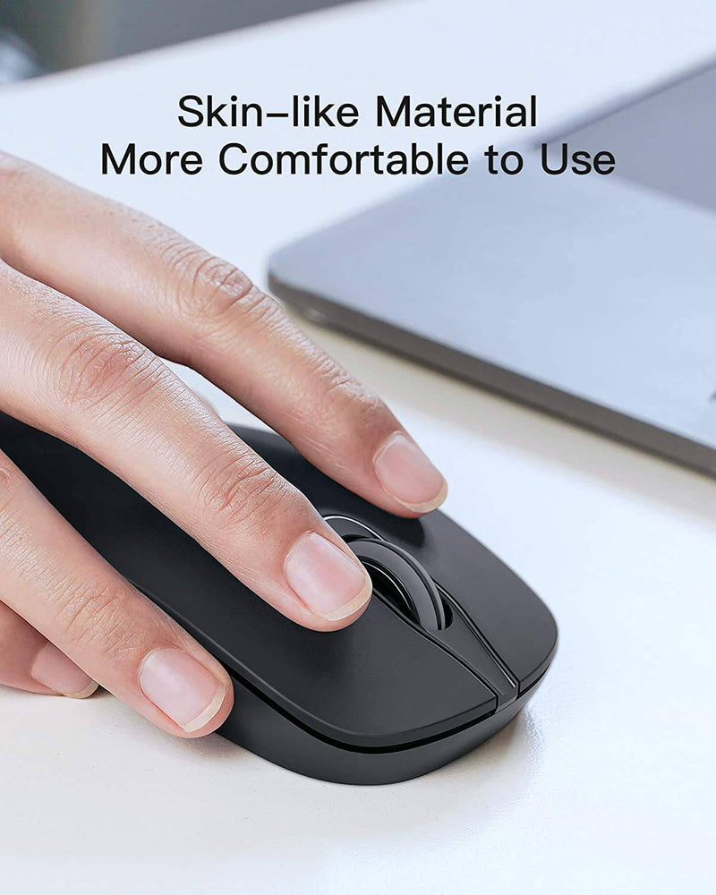 Inateck Wireless Mouse 2.4G Slim Mouse with 2 Nano Receiver USB A/USB C, Noiseless Mouse, Compatible with Notebook, PC, Laptop, MacBook, MS02001 Black