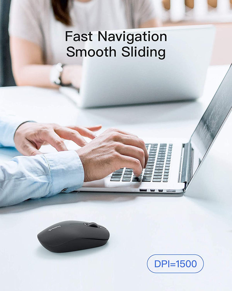 Inateck Wireless Mouse 2.4G Slim Mouse with 2 Nano Receiver USB A/USB C, Noiseless Mouse, Compatible with Notebook, PC, Laptop, MacBook, MS02001 Black