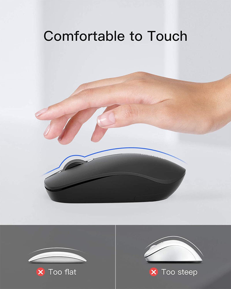 Inateck Wireless Mouse 2.4G Slim Mouse with 2 Nano Receiver USB A/USB C, Noiseless Mouse, Compatible with Notebook, PC, Laptop, MacBook, MS02001 Black