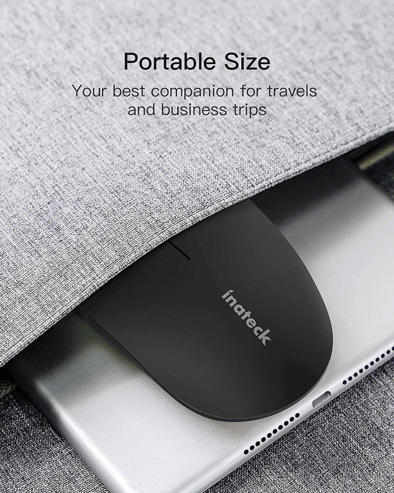 Inateck Wireless Mouse 2.4G Slim Mouse with 2 Nano Receiver USB A/USB C, Noiseless Mouse, Compatible with Notebook, PC, Laptop, MacBook, MS02001 Black