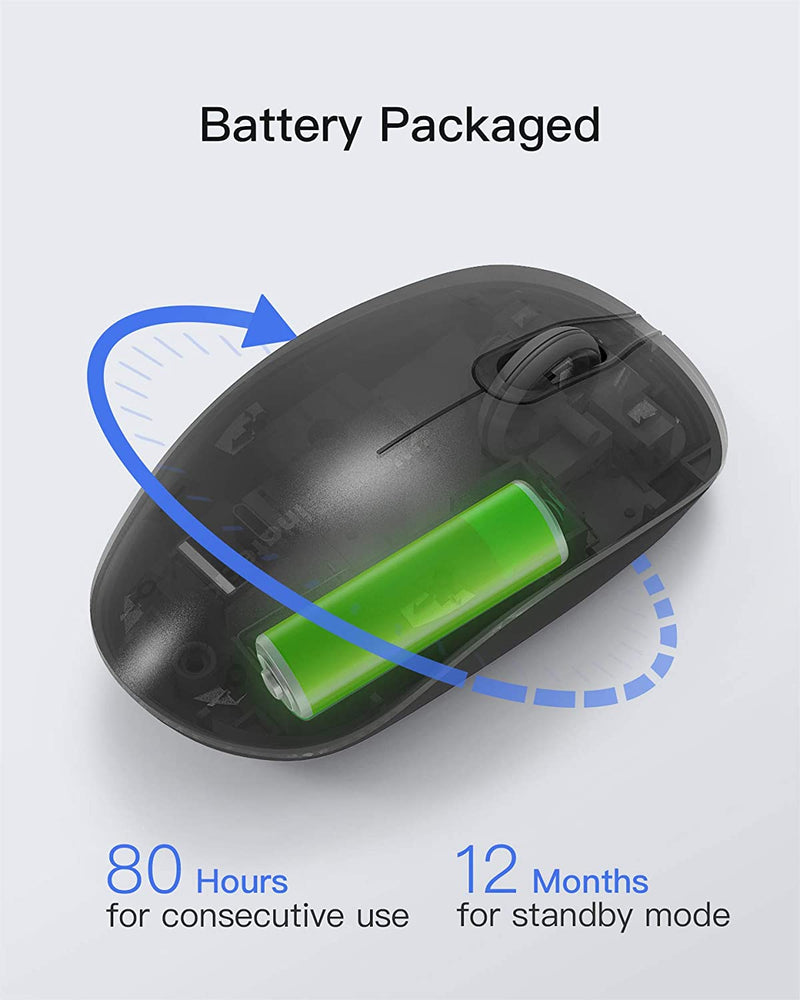 Inateck Wireless Mouse 2.4G Slim Mouse with 2 Nano Receiver USB A/USB C, Noiseless Mouse, Compatible with Notebook, PC, Laptop, MacBook, MS02001 Black