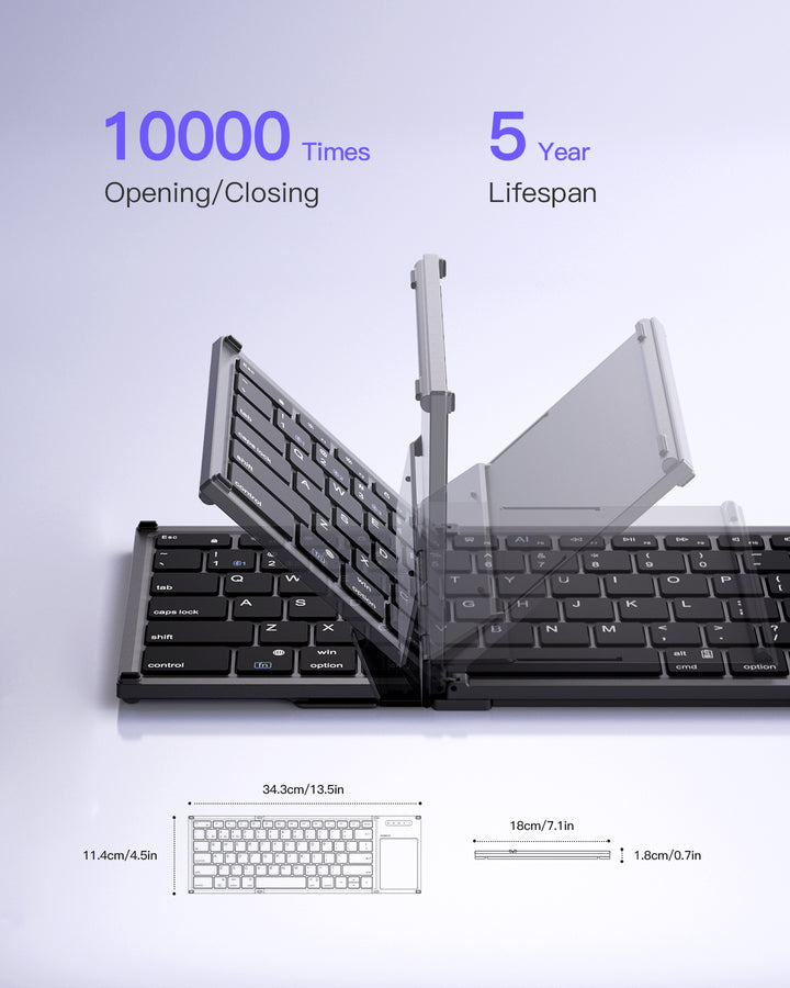 Inateck AI Foldable Keyboard, Bluetooth, Compatible with iOS, Android, Windows, KB06101