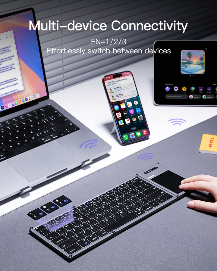 Inateck AI Foldable Keyboard, Bluetooth, Compatible with iOS, Android, Windows, KB06101