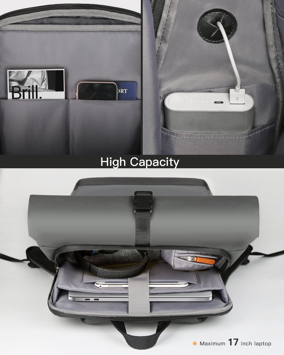 Inateck 25L-30L Roll Top Vintage 17 Inch Laptop Backpack, BP01003