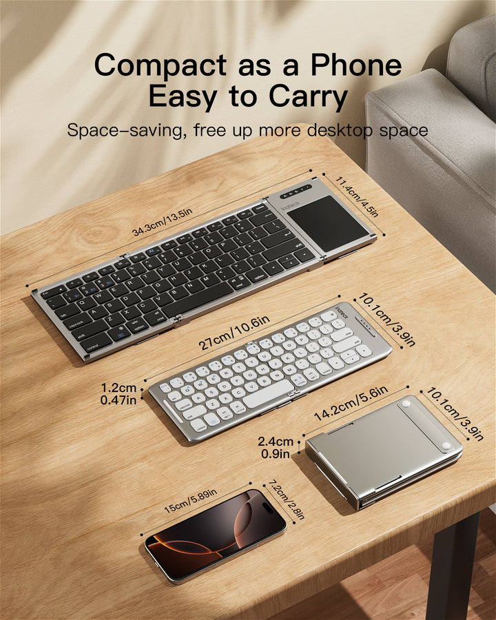 Inateck Foldable Keyboard QWERTZ, Mini Portable with 3 Bluetooth, for iPad/iOS/Samsung/Android/Windows, KB06001