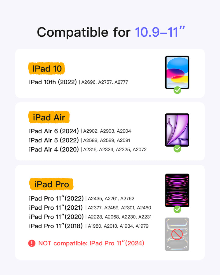 Inateck Super-Light Keyboard for iPad 11" (A16 2025), iPad 10, iPad Air 11" M3/M2 (2025/2024), iPad Air 7/6/5/4, iPad Pro 11" 4/
