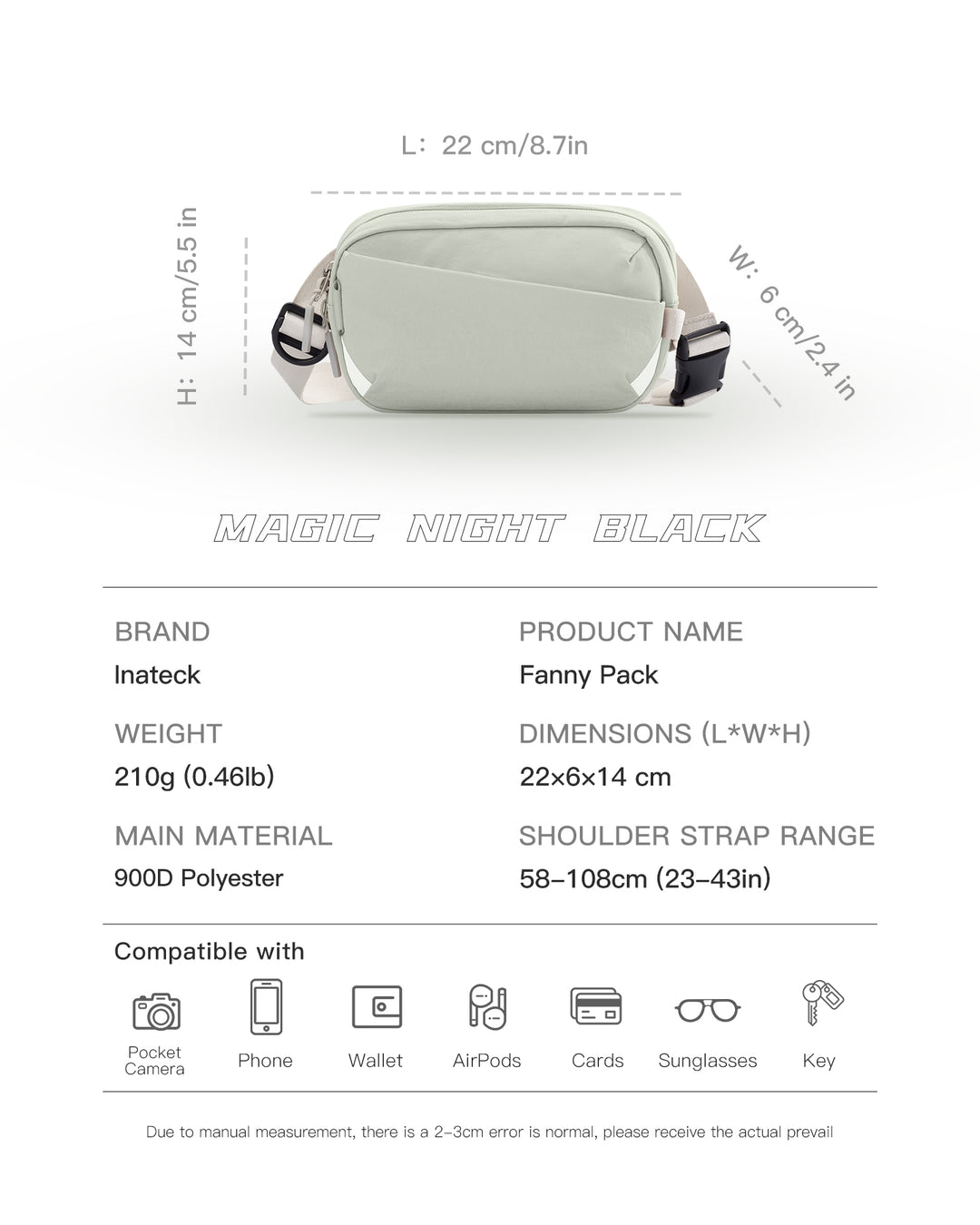 Inateck Sling Bag X-Mini, with RFID Blocking, Water-resistant, for Women and Men, FB01002