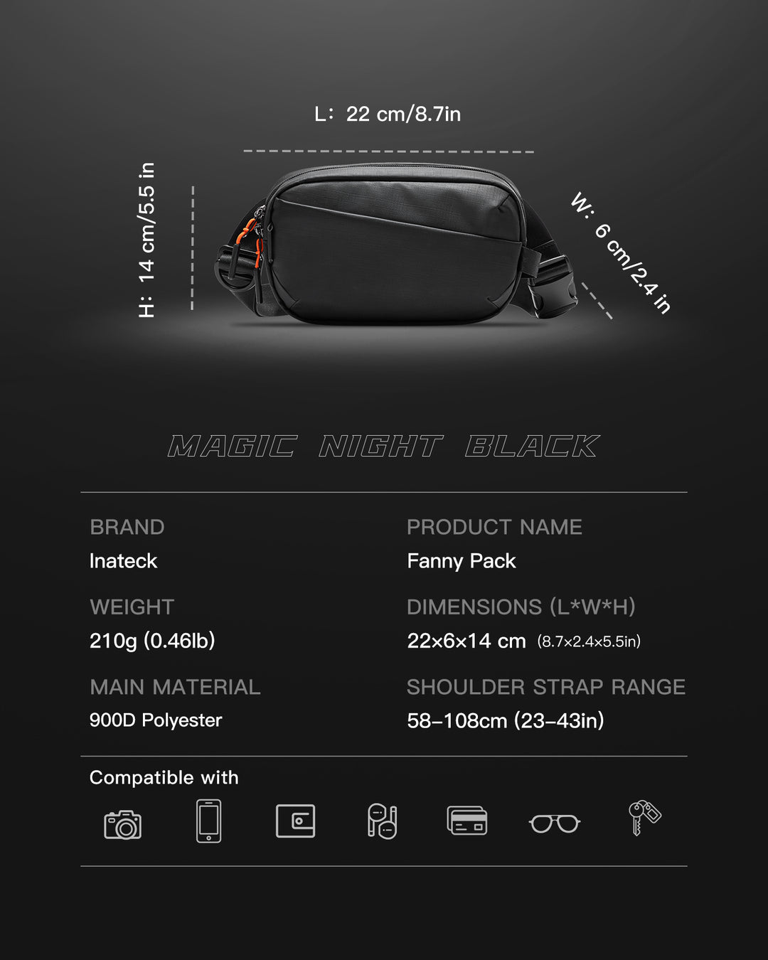 Inateck Sling Bag X-Mini, with RFID Blocking, Water-resistant, for Women and Men, FB01002