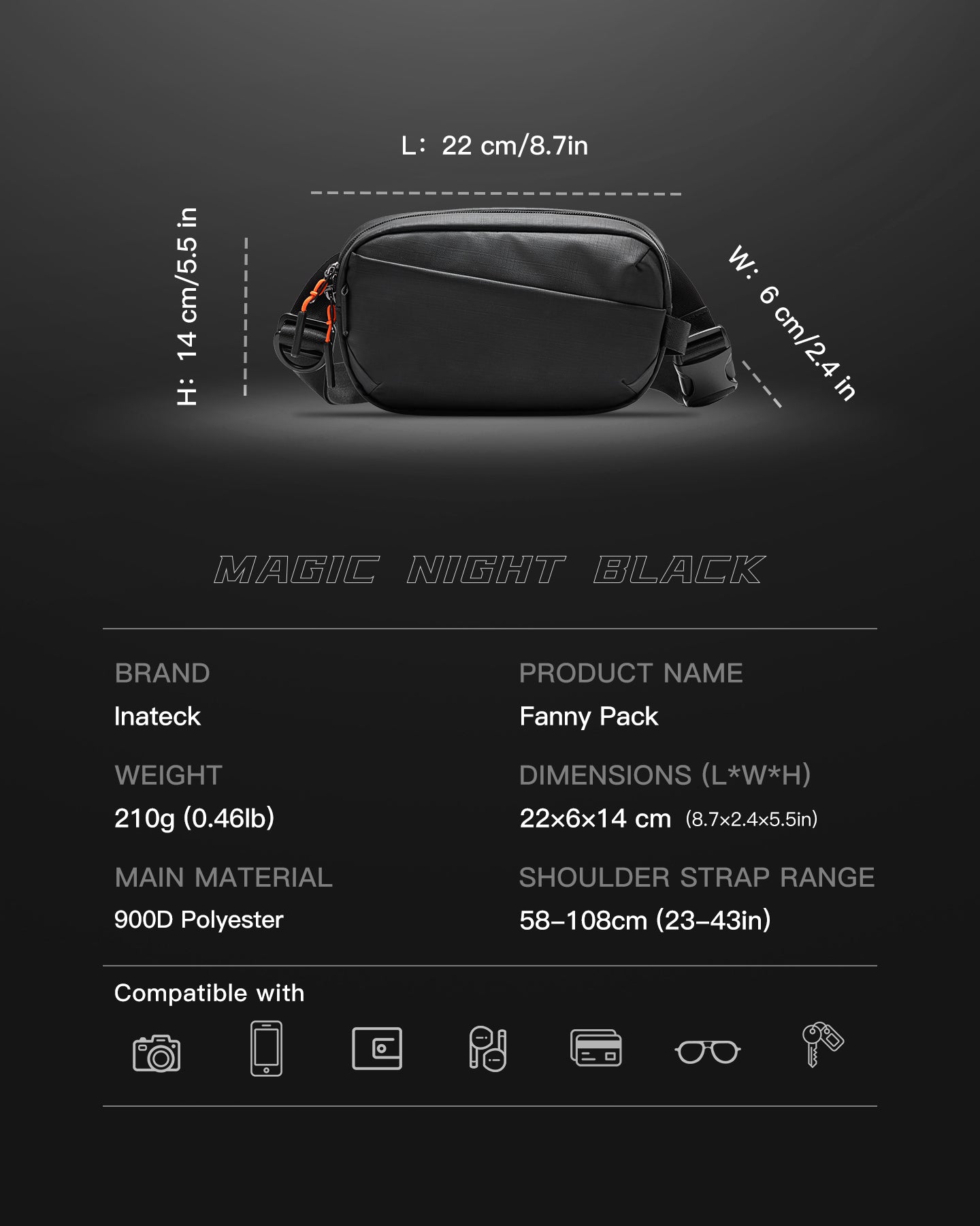 Inateck Sling Bag X-Mini, with RFID Blocking, Water-resistant, for Women and Men, FB01002