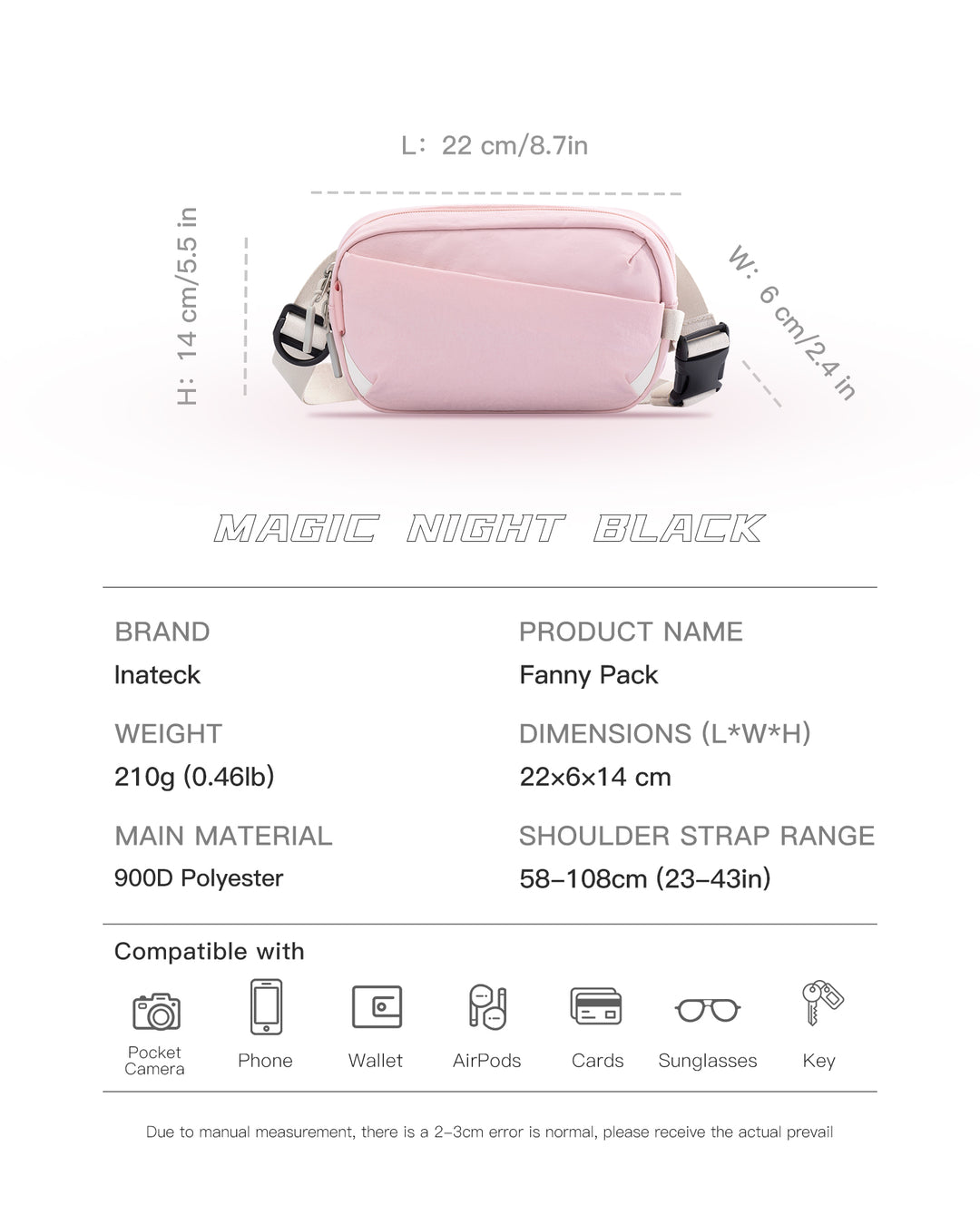 Inateck Sling Bag X-Mini, with RFID Blocking, Water-resistant, for Women and Men, FB01002