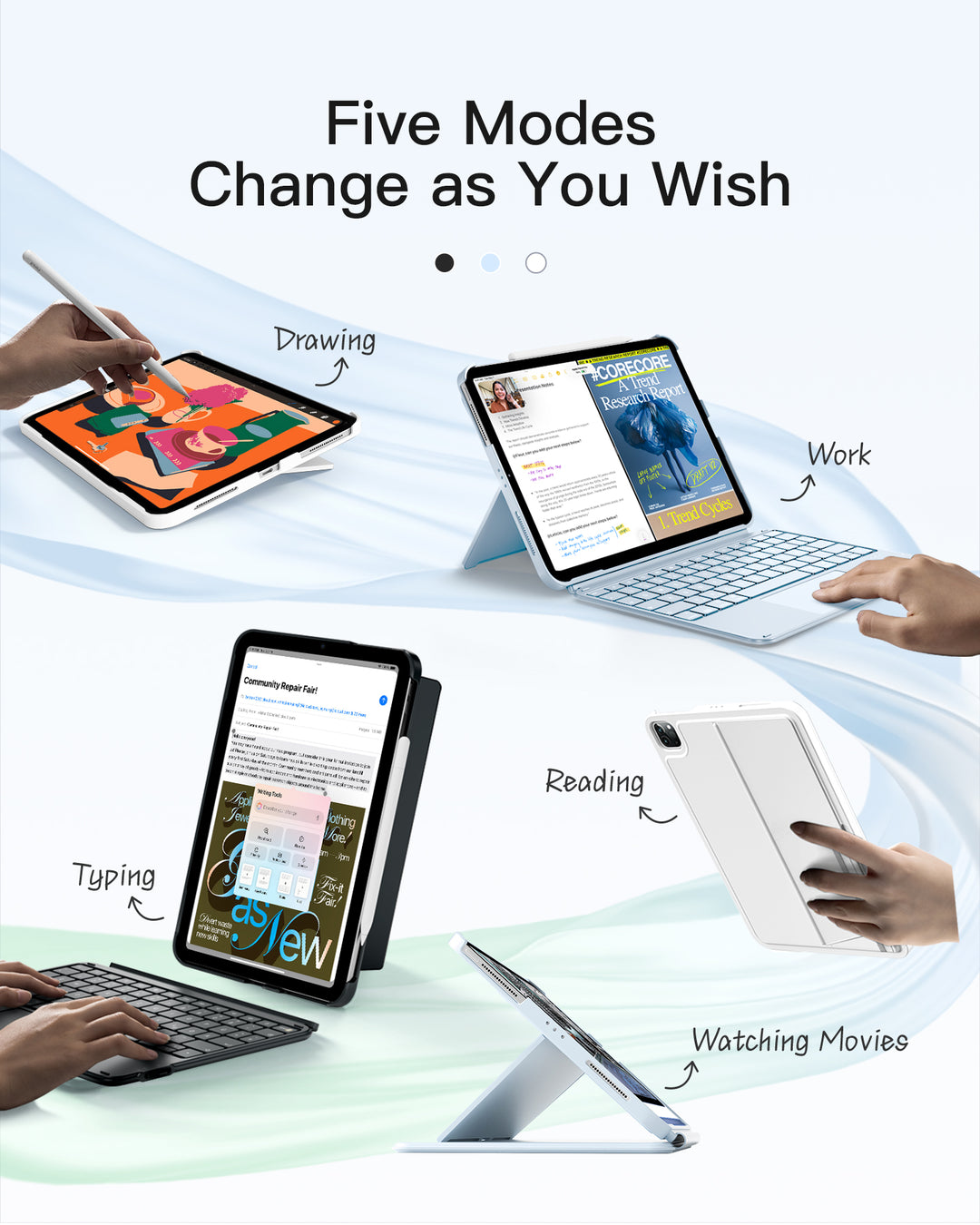 Inateck Case with Keyboard,for iPad 10th/11th Gen(2025 A16),Air 11" M3/M2,Air 6/5/4th,Pro 11 4/3/2/1th,Ultralight Detachable Keyboard, 7-Color Backlit, AceTouch KB04122-RGB