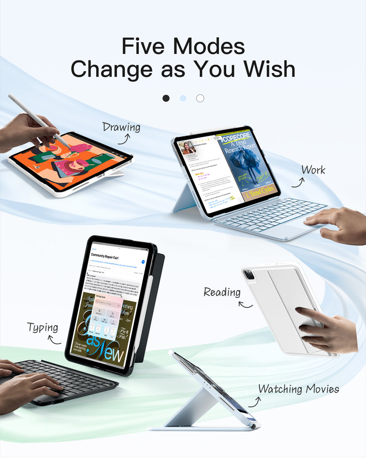 Inateck Case with Keyboard,for iPad 10th/11th Gen(2025 A16),Air 11" M3/M2,Air 6/5/4th,Pro 11 4/3/2/1th,Ultralight Detachable Keyboard, 7-Color Backlit, AceTouch KB04122-RGB