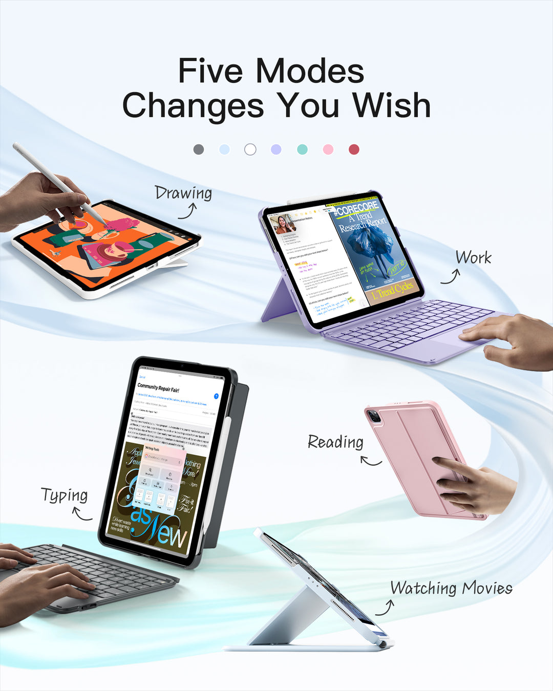 Inateck Case with Keyboard,for iPad 10th/11th Gen(2025 A16),Air 11" M3/M2,Air 6/5/4th,Pro 11 4/3/2/1th,Ultralight Detachable Keyboard, 7-Color Backlit, AceTouch KB04122-RGB