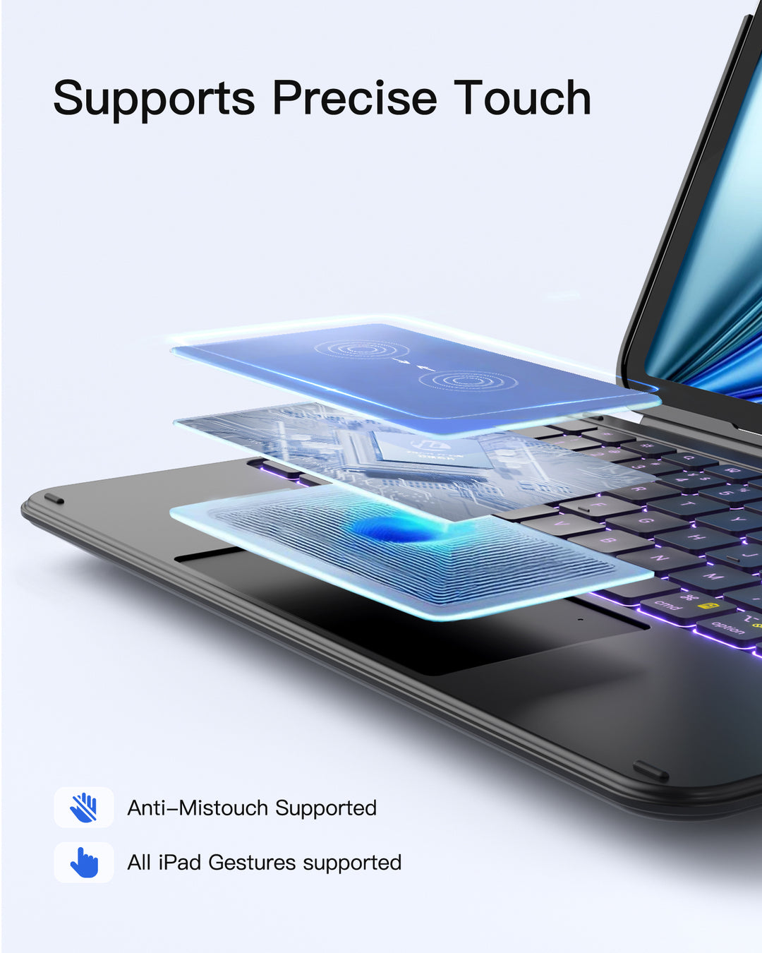 Inateck Case with Keyboard,for iPad 10th/11th Gen(2025 A16),Air 11" M3/M2,Air 6/5/4th,Pro 11 4/3/2/1th,Ultralight Detachable Keyboard, 7-Color Backlit, AceTouch KB04122-RGB