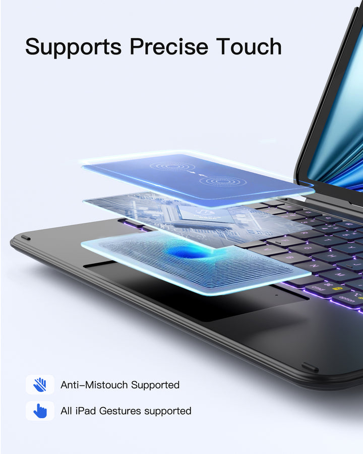 Inateck Case with Keyboard,for iPad 10th/11th Gen(2025 A16),Air 11" M3/M2,Air 6/5/4th,Pro 11 4/3/2/1th,Ultralight Detachable Keyboard, 7-Color Backlit, AceTouch KB04122-RGB