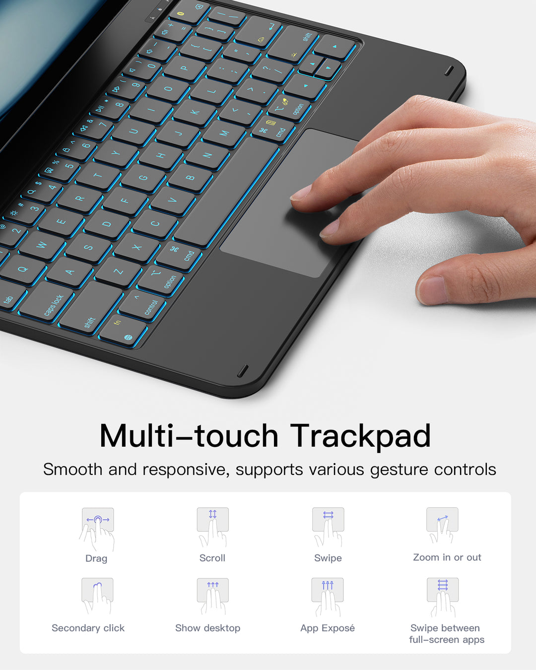 Inateck Magnetic iPad Keyboard for iPad Air 11" M3/M2 (2025/2024), iPad Air 7/6/5/4, iPad Pro 11" 4/3/2/1, Bluetooth wireless, K
