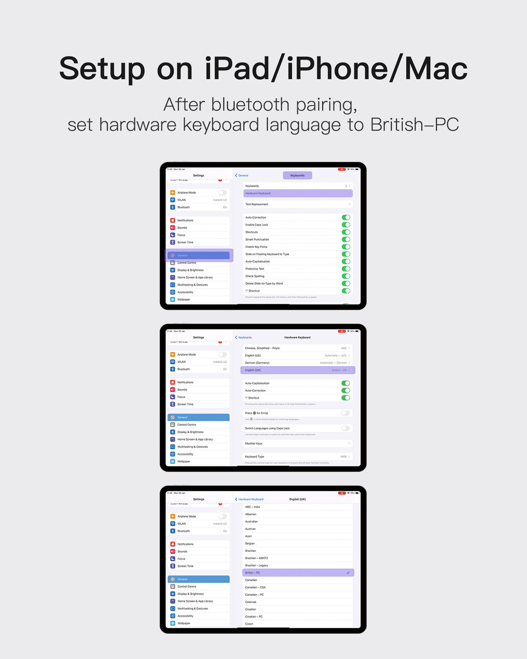 Inateck Foldable Keyboard QWERTZ, Mini Portable with 3 Bluetooth, for iPad/iOS/Samsung/Android/Windows, KB06001