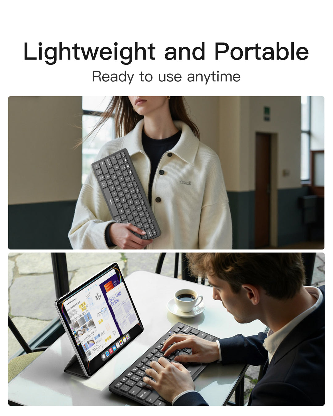 Inateck Ultra slim Wireless Keyboard, 3 Bluetooth, for iPad/Windows/Android/iOS, Ergonomic, KB01003