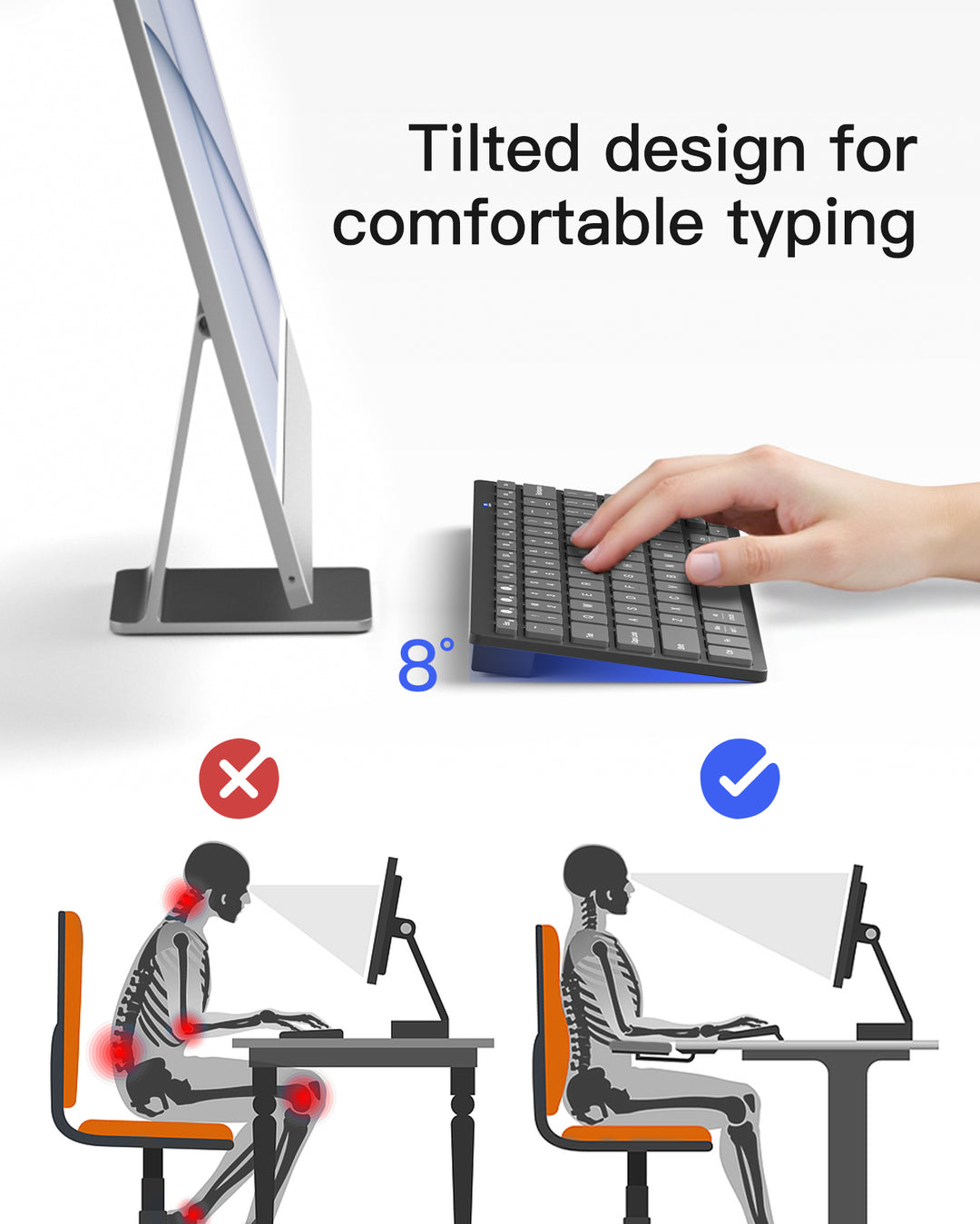 Inateck Ultra slim Wireless Keyboard, 3 Bluetooth, for iPad/Windows/Android/iOS, Ergonomic, KB01003