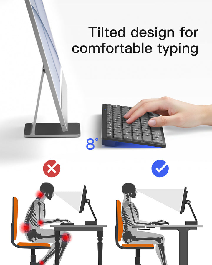 Inateck Ultra slim Wireless Keyboard, 3 Bluetooth, for iPad/Windows/Android/iOS, Ergonomic, KB01003