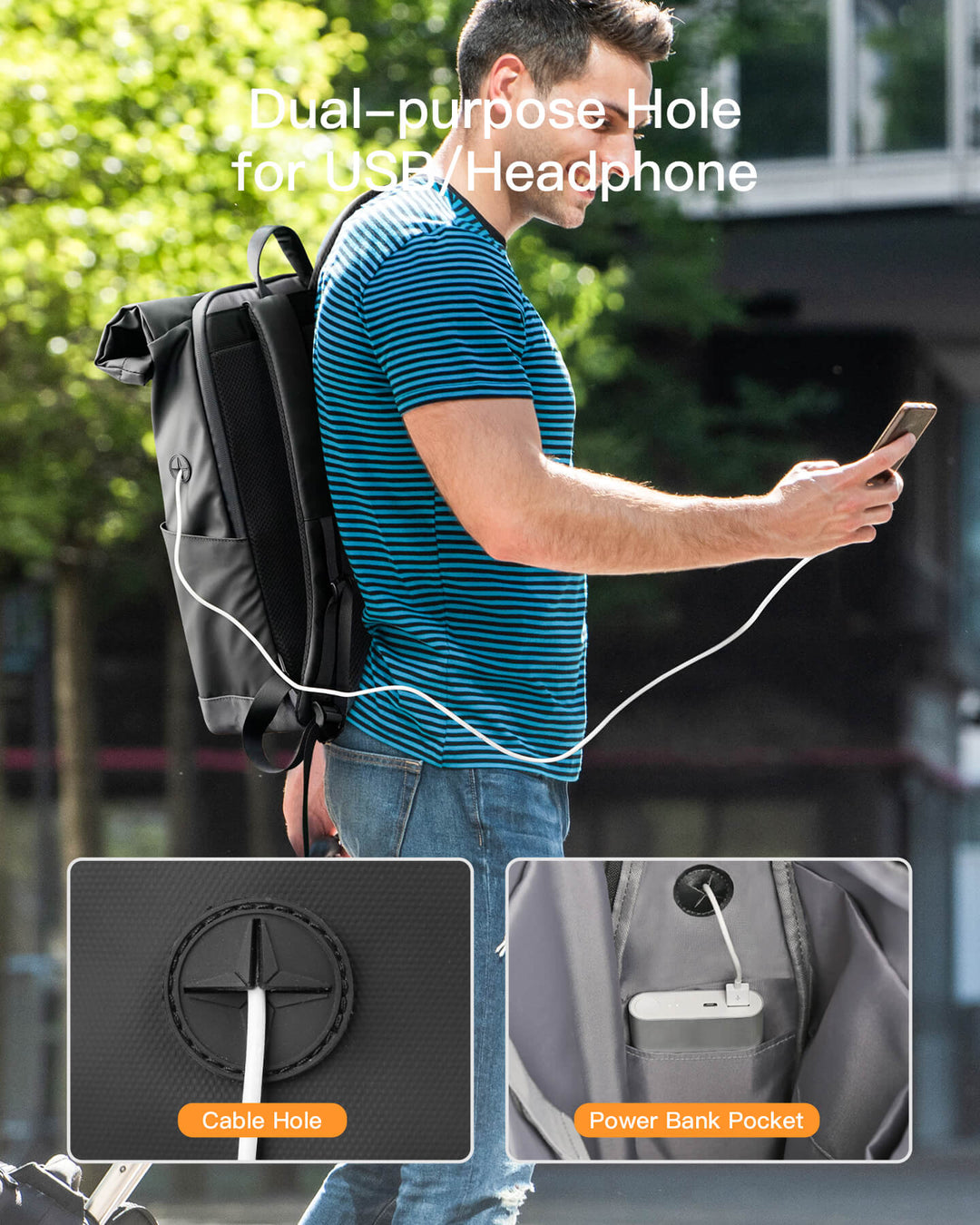 25L-30L Roll Top Vintage 17 Inch Laptop Backpack, BP01003