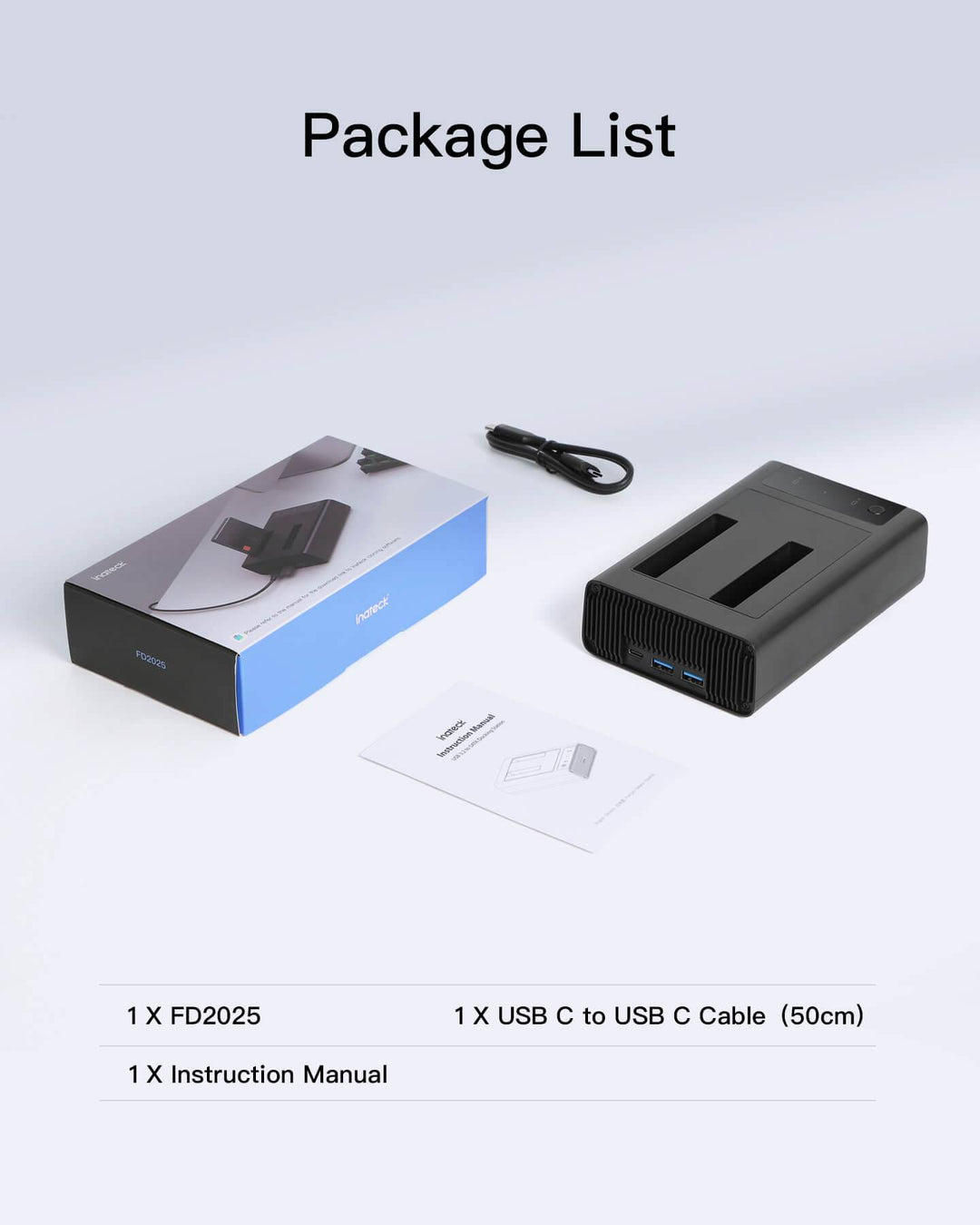 Inateck USB 3.2 Gen 2 Dual Bay Hard Drive Docking Station for 2.5" SATA SSD/HDD, FD2025