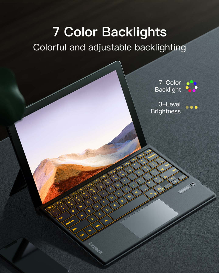 Inateck Surface Pro 7 Keyboard, Bluetooth 5.3, 7-Color Backlight, Compatible with Surface Pro 7/7+/6/5/4, KB02027
