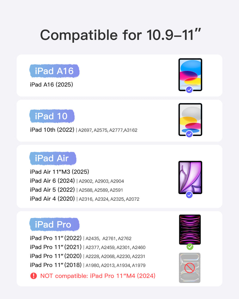 Super-Light Keyboard for iPad 11" (A16 2025), iPad 10, iPad Air 11" M3/M2 (2025/2024), iPad Air 7/6/5/4, iPad Pro 11" 4/3/2/1, BK2007