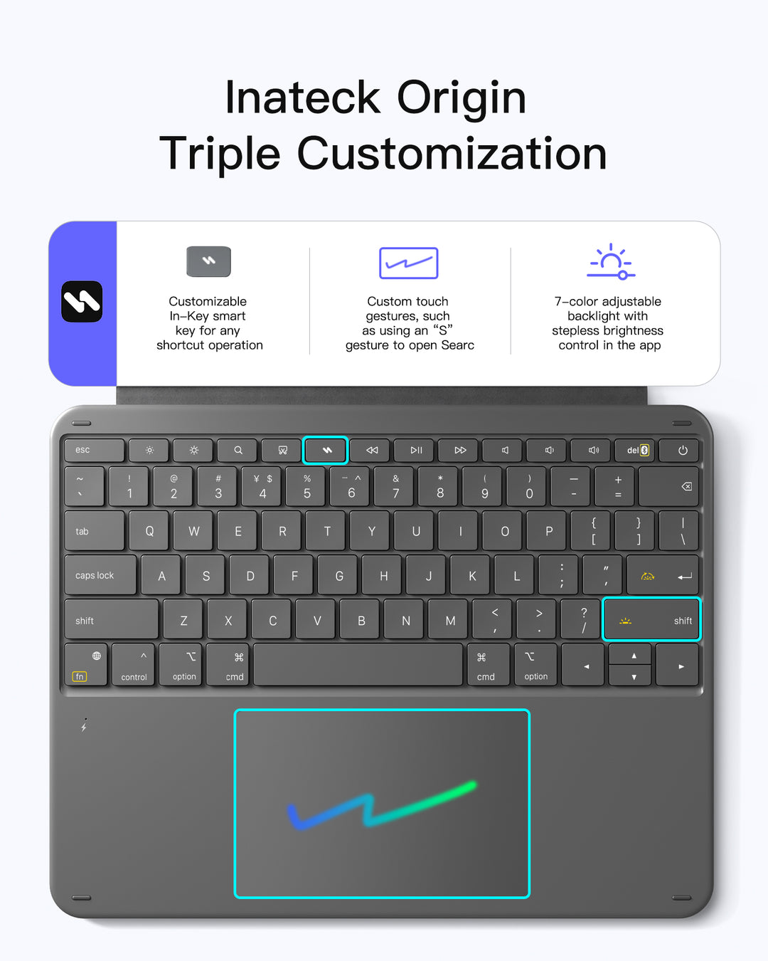 Inateck Detachable Keyboard for iPad Air 13" Keyboard Case (2026/M3/M2) &amp; iPad Pro 12.9", Portrait/Landscape, 7-Color Backlit, Hidden Pencil Holder, AceTouch, KB04122-13A