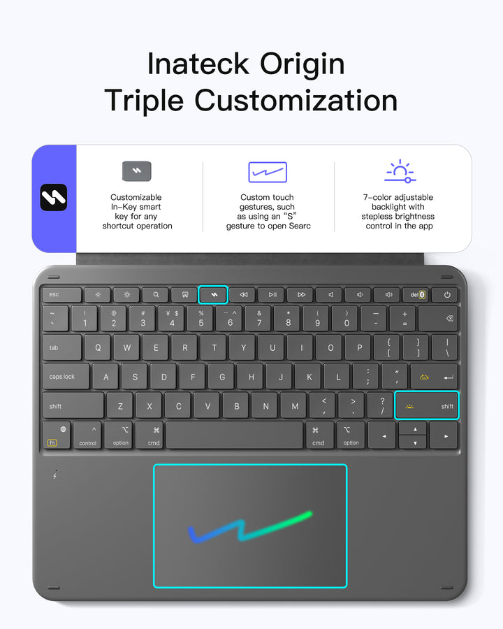 Inateck Detachable Keyboard for iPad Air 13" Keyboard Case (2026/M3/M2) &amp; iPad Pro 12.9", Portrait/Landscape, 7-Color Backlit, Hidden Pencil Holder, AceTouch, KB04122-13A