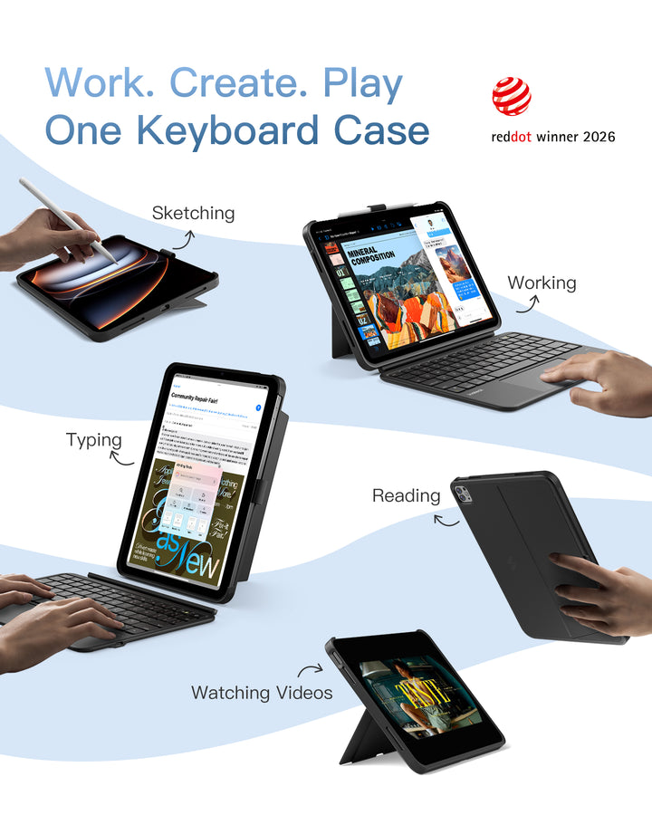 Inateck Detachable AceTouch Protective Keyboard Case for iPad Air 11-inch (M4 2026/M3 2025/M2 2024); iPad Pro 11/Air 5th/4th, QWERTY, KB403-11A | Red Dot Award 2026