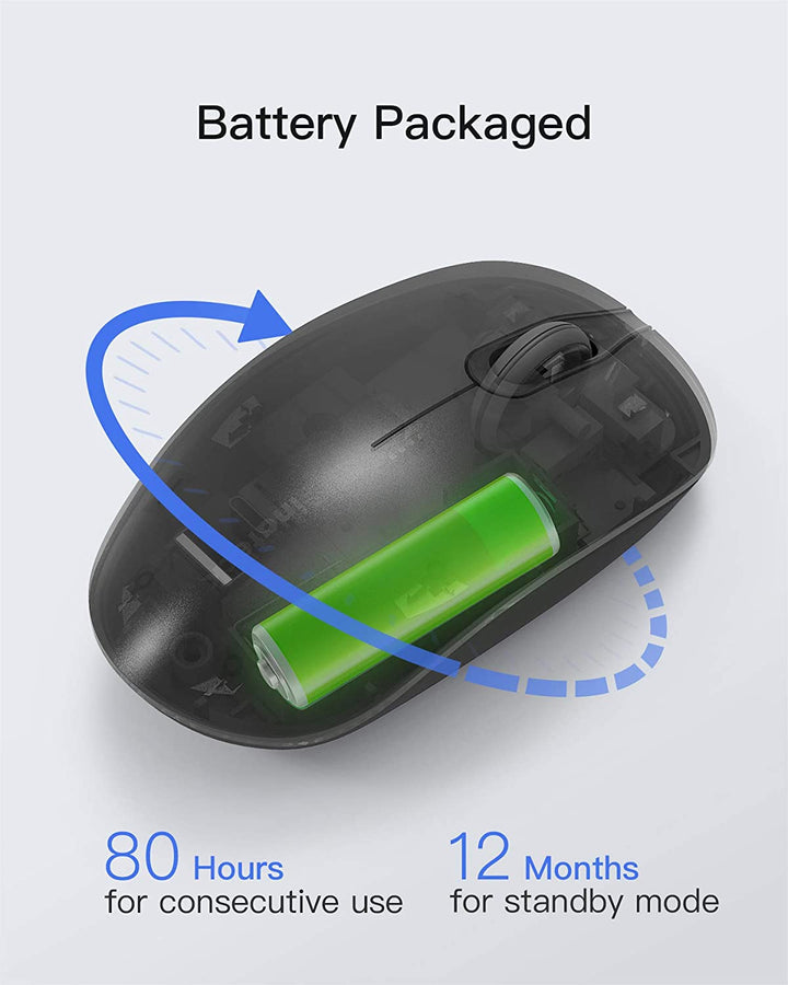 Inateck Wireless Mouse 2.4G Slim Mouse with 2 Nano Receiver USB A/USB C, Noiseless Mouse, Compatible with Notebook, PC, Laptop, MacBook, MS02001 Black
