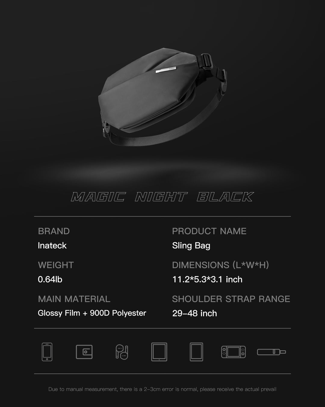 Inateck Stylish Sling Bag Crossbody Chest Bag with Spacious Orderly Storage, LB03014