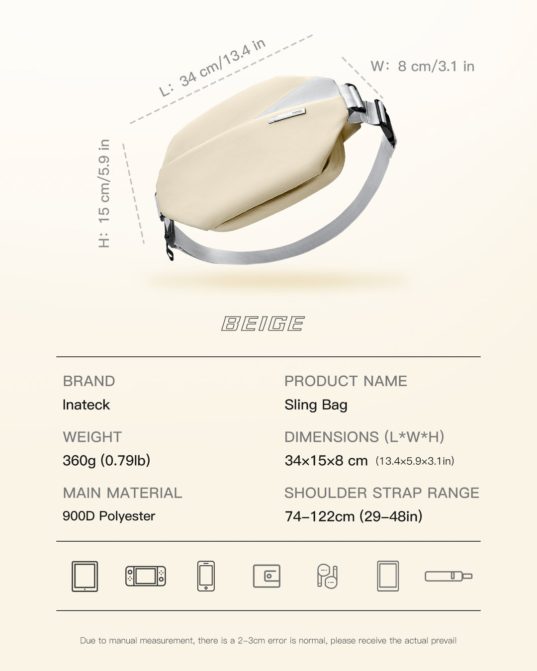 Inateck Stylish Sling Bag Crossbody Chest Bag with Spacious Orderly Storage, LB03014