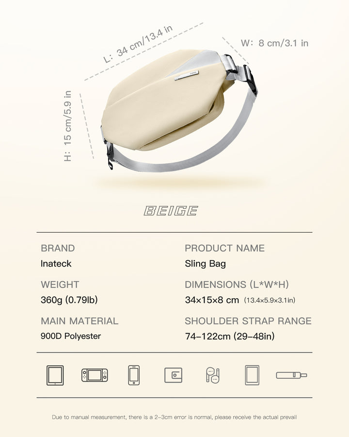 Inateck Stylish Sling Bag Crossbody Chest Bag with Spacious Orderly Storage, LB03014