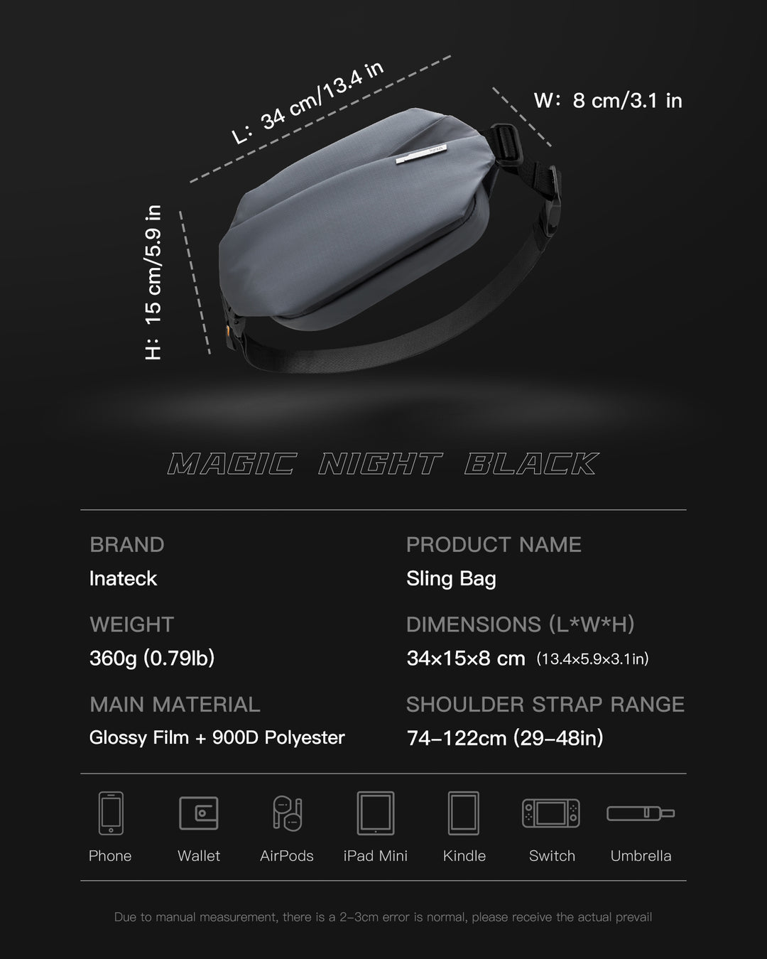 Stylish Sling Bag Crossbody Chest Bag with Spacious Orderly Storage, LB03014