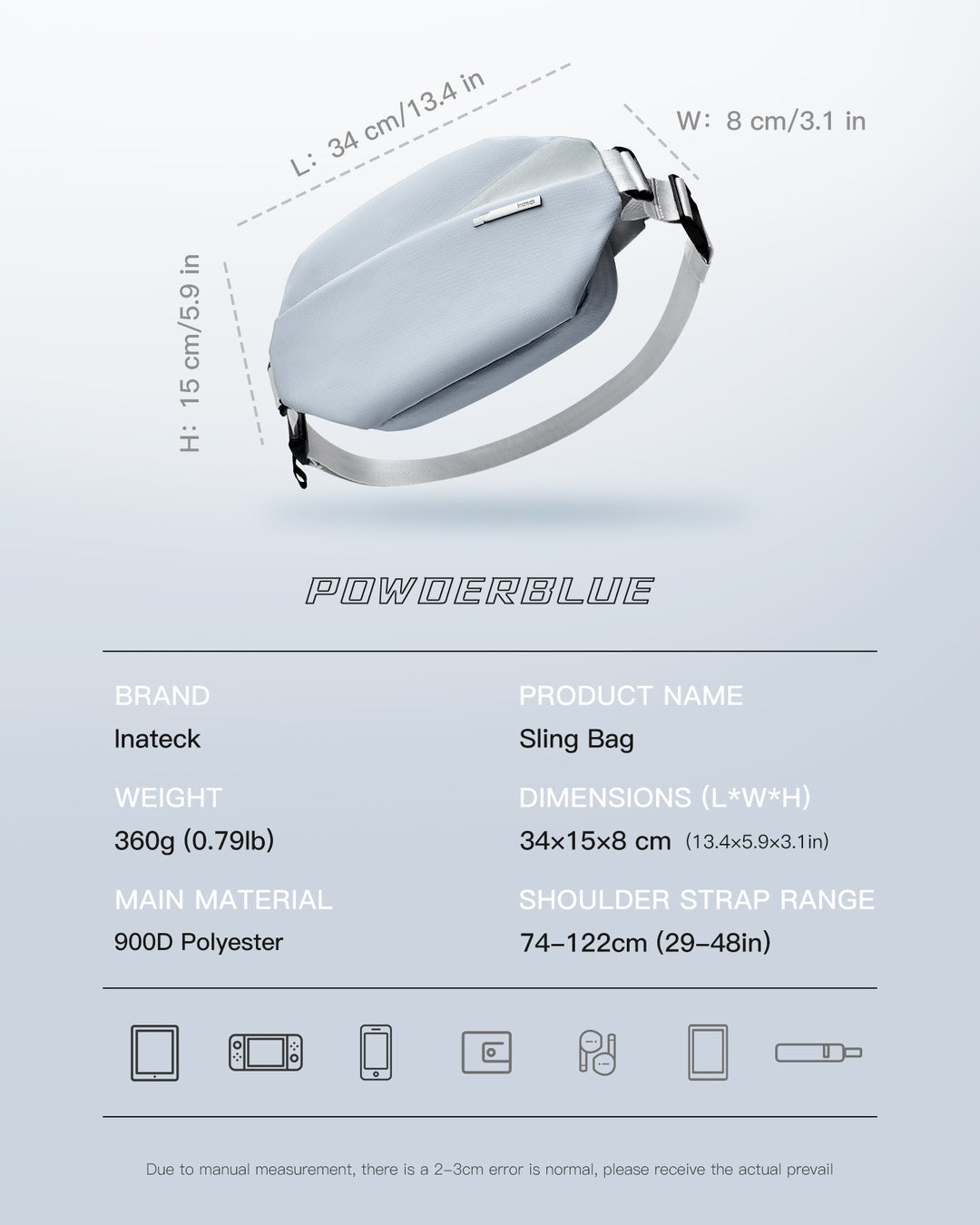 Inateck Stylish Sling Bag Crossbody Chest Bag with Spacious Orderly Storage, LB03014