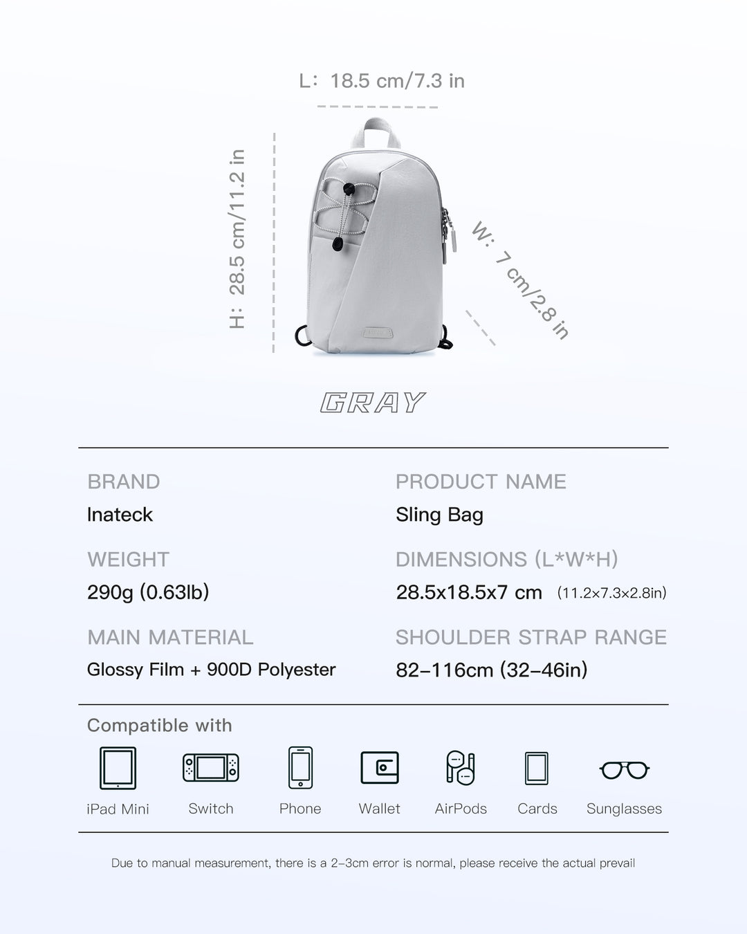 Inateck Sling Bag with RFID Blocking, Spacious Crossbody Shoulder Chest Everyday Carry Bag, Water-resistant, FB01003