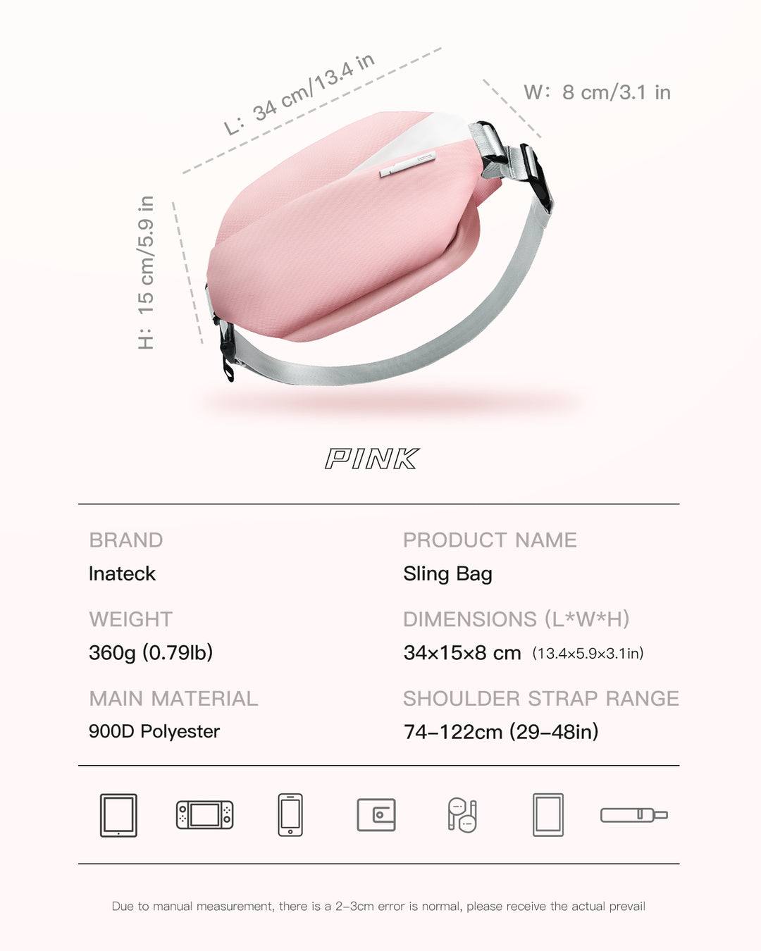 Inateck Stylish Sling Bag Crossbody Chest Bag with Spacious Orderly Storage, LB03014