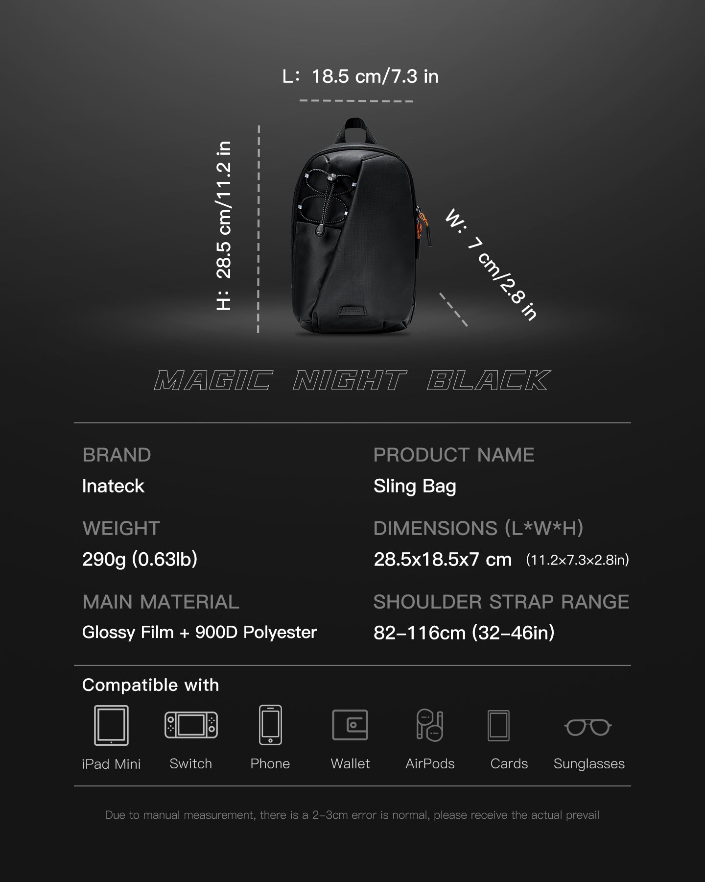 Inateck Sling Bag with RFID Blocking, Spacious Crossbody Shoulder Chest Everyday Carry Bag, Water-resistant, FB01003