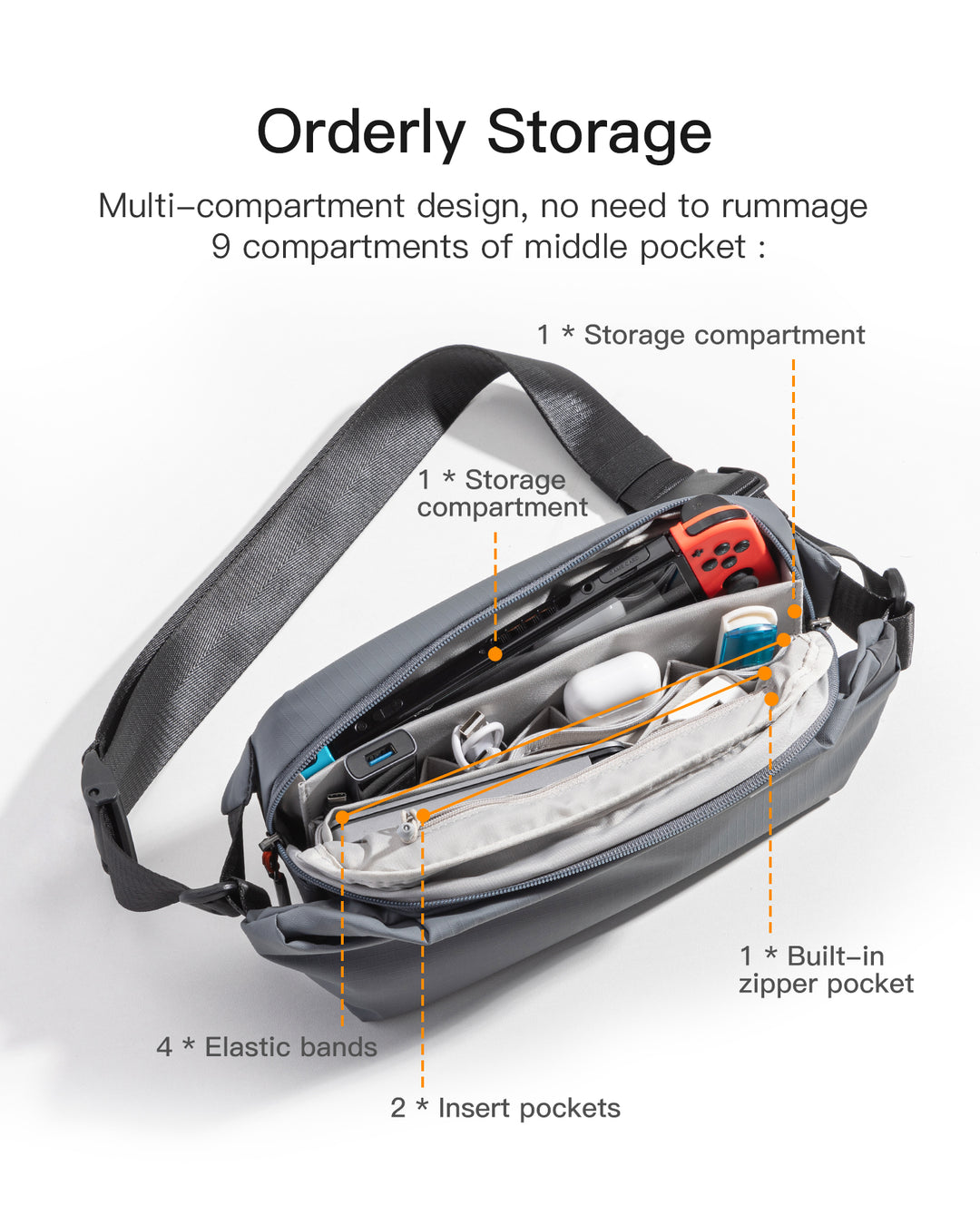 Stylish Sling Bag Crossbody Chest Bag with Spacious Orderly Storage, LB03014