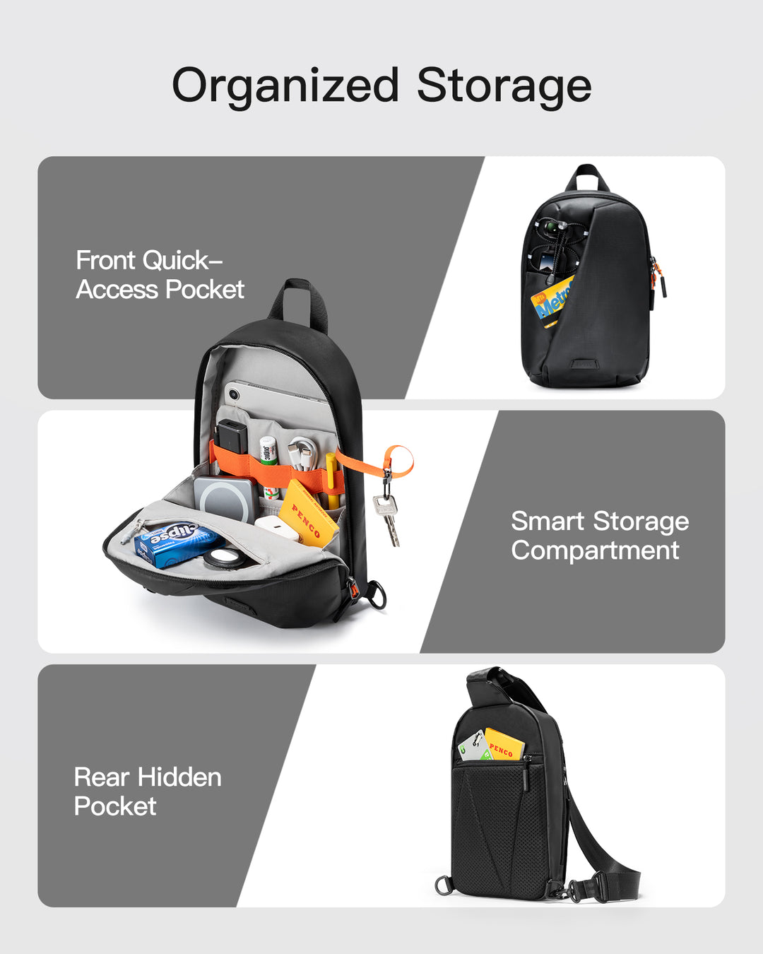 Inateck Sling Bag with RFID Blocking, Spacious Crossbody Shoulder Chest Everyday Carry Bag, Water-resistant, FB01003