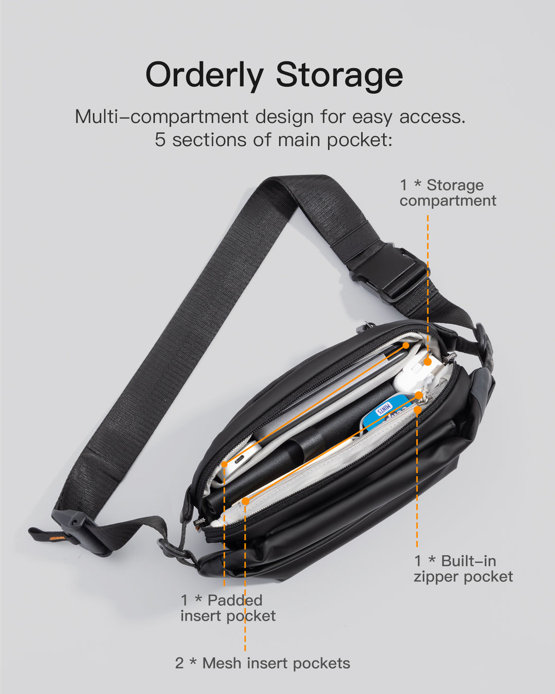 Inateck Stylish Sling Bag Crossbody Chest Bag with Spacious Orderly Storage, LB03014