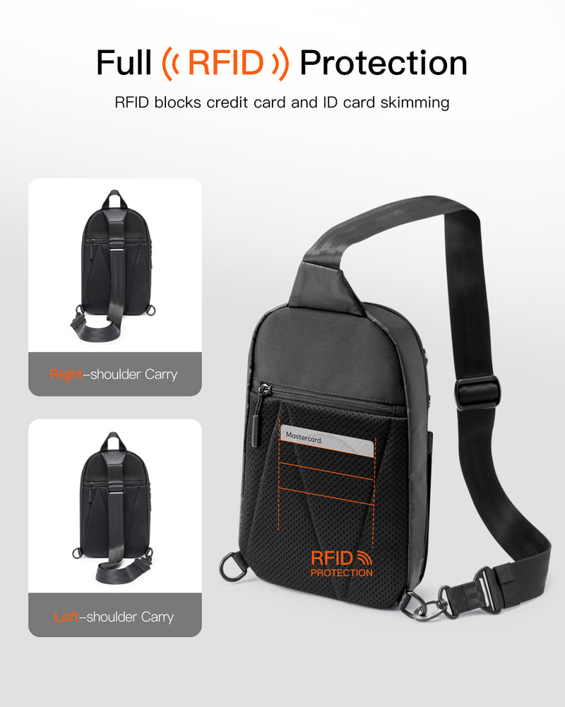 Sling Bag with RFID Blocking, Spacious Crossbody Shoulder Chest Everyday Carry Bag, Water-resistant, FB01003